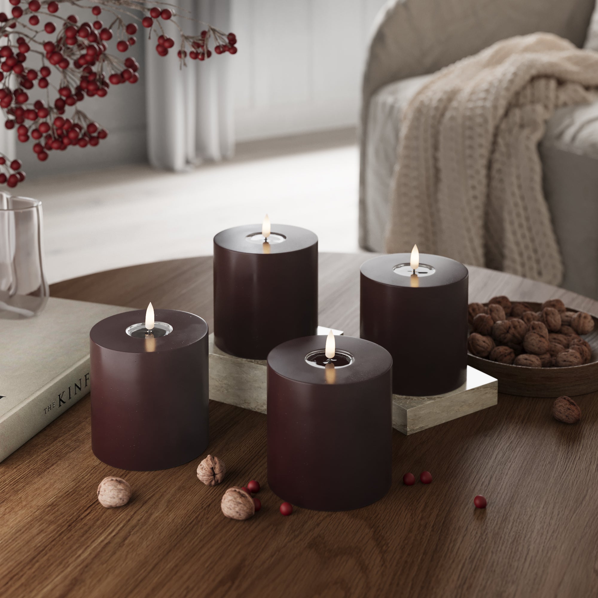 Φώτα μπλοκ LED Ø 10 x 10 cm Βουργουνδί - 4 τεμ.