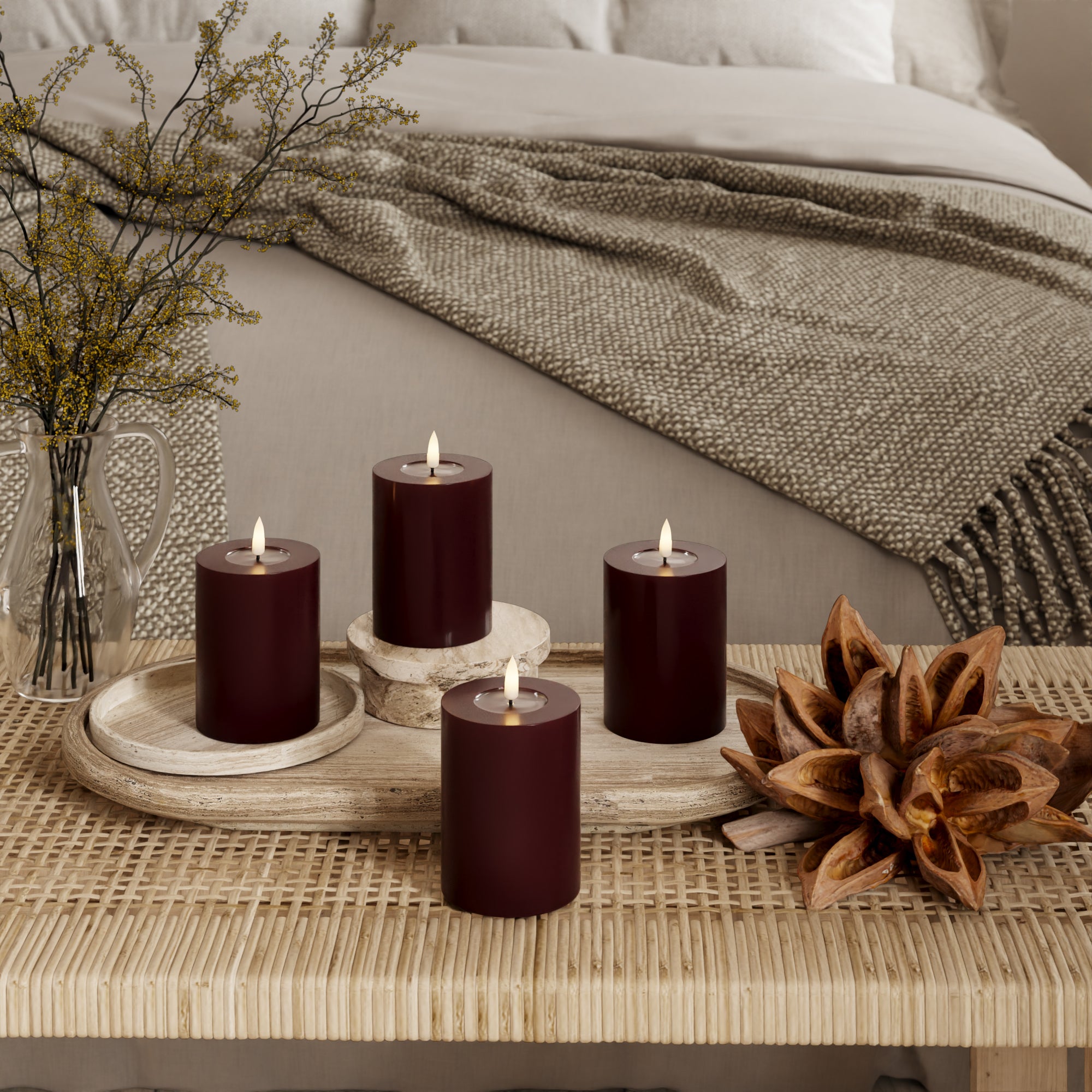 LED -ploki tuled Ø 7,5 x 10 cm Burgundia - 4 tk