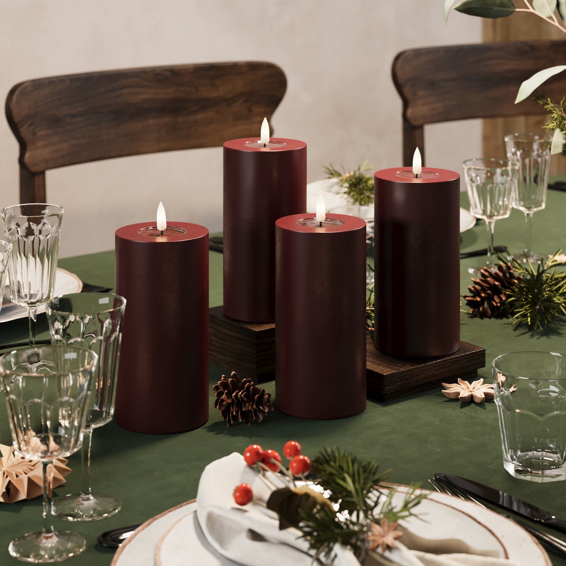 LED blokové svetlá Ø 7,5 x 15 cm Burgundská - 4 ks