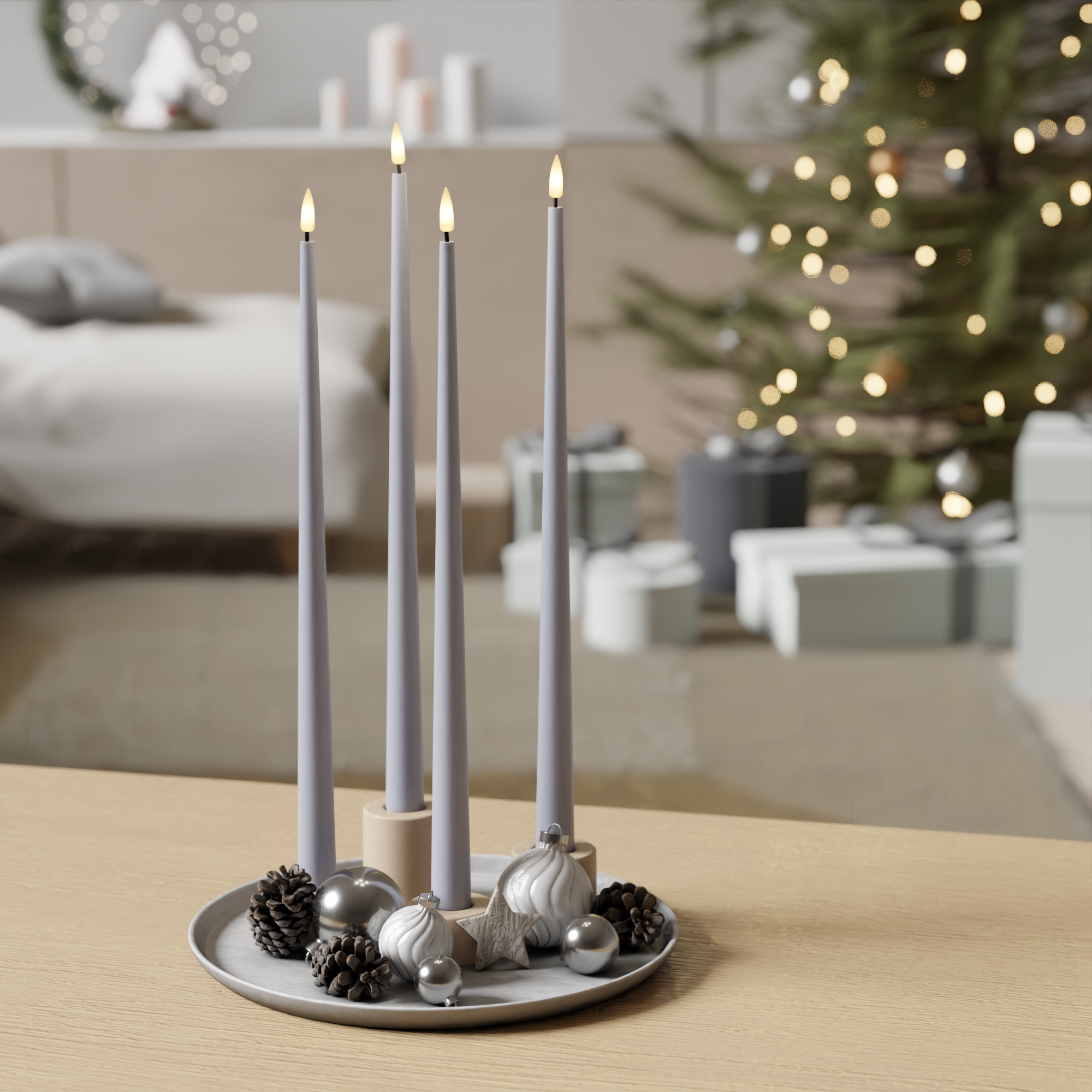 Deluxe Homeart LED Stearinlys pakke - Støvet blå - 4 stk 38 cm 1