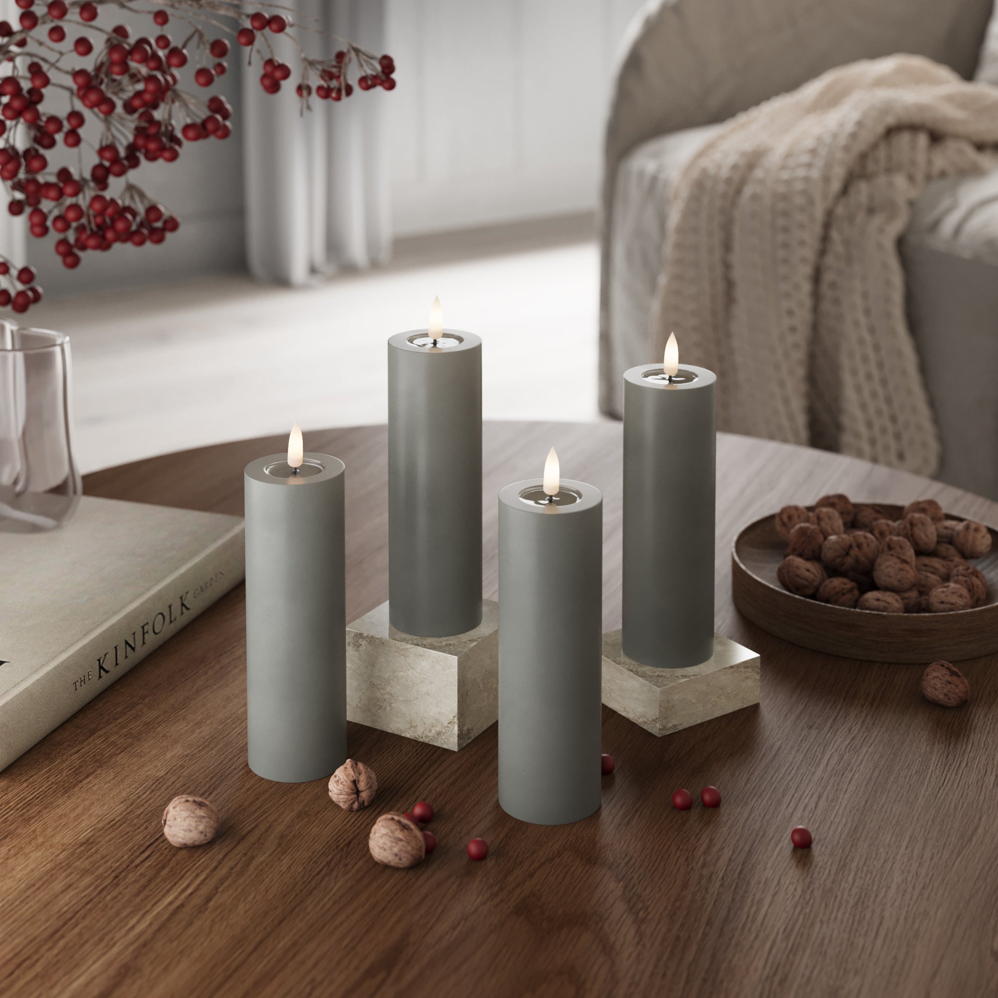 LIDERADO Vela pilar Ø 5 x 15 cm Cinzento - 4 pcs