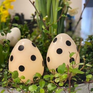 LED veľkonočné vajíčko v Biela s čiernymi bodkami 2 ks. Deluxe Homeart 1