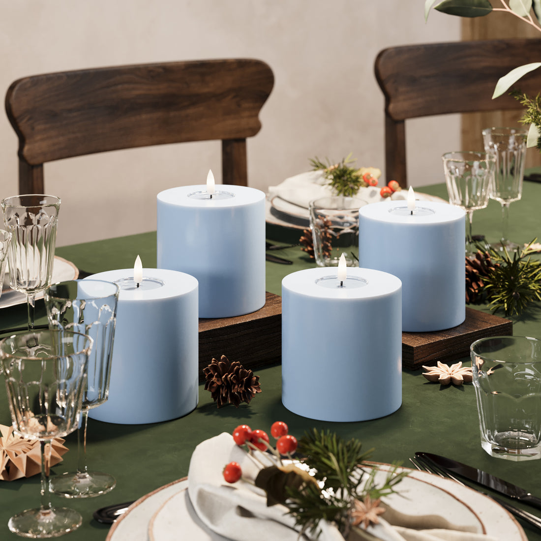 LED Blockljus Ø 10 x 10 cm Isblå - 4 st