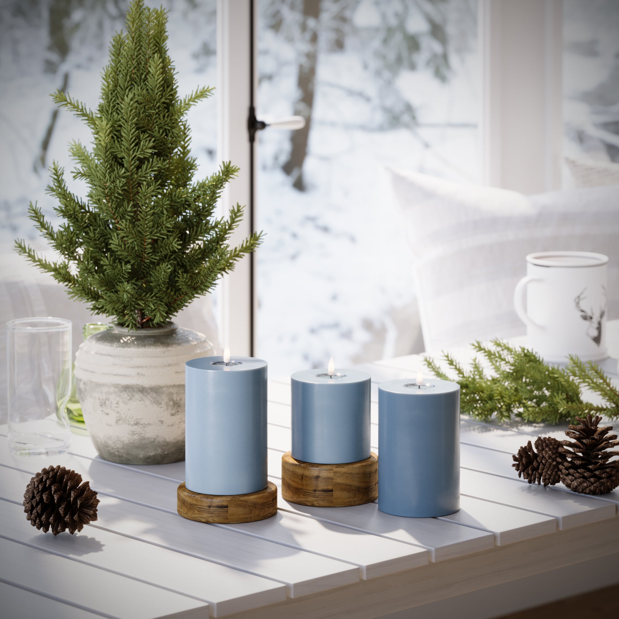 LED blokové světlo Ø 10 x 10 + 15 + 20 cm Ledově modrá