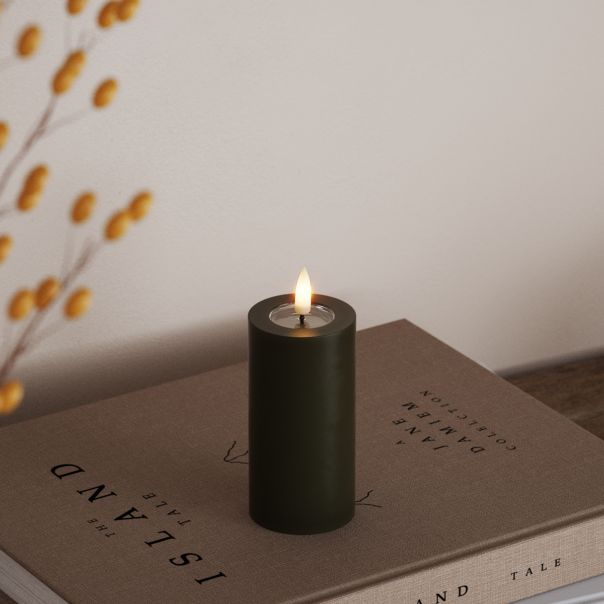 Deluxe Homeart LED Bloklys Ø 5 x 10 cm Mørkegrøn LED bloklys 3