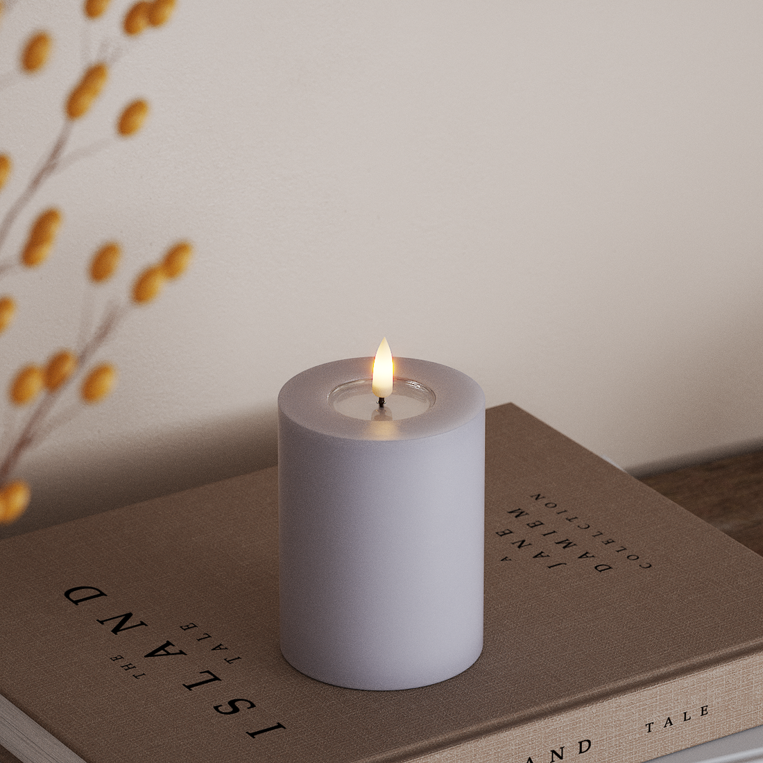 Deluxe Homeart LED Bloklys Ø 7,5 x 10 cm Støvet blå LED bloklys 4