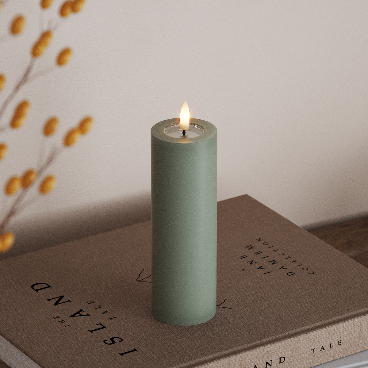 Deluxe Homeart Φωτιστικό μπλοκ LED Ø 5 x 15 cm Φασκόμηλο πράσινο Φως μπλοκ LED 3