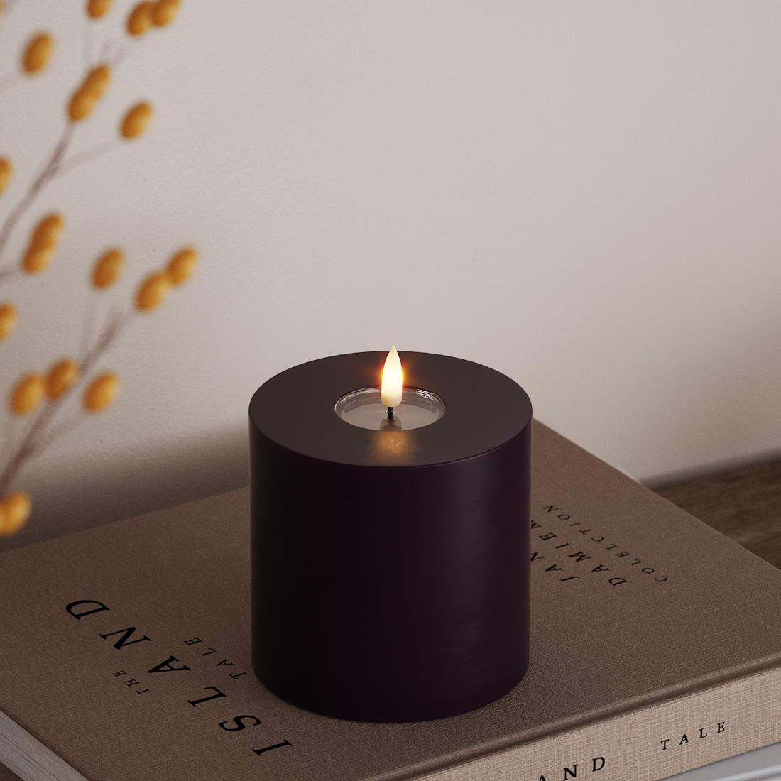 Deluxe Homeart LED Bloklys Ø 10 x 10 cm Mørkelilla LED bloklys 4