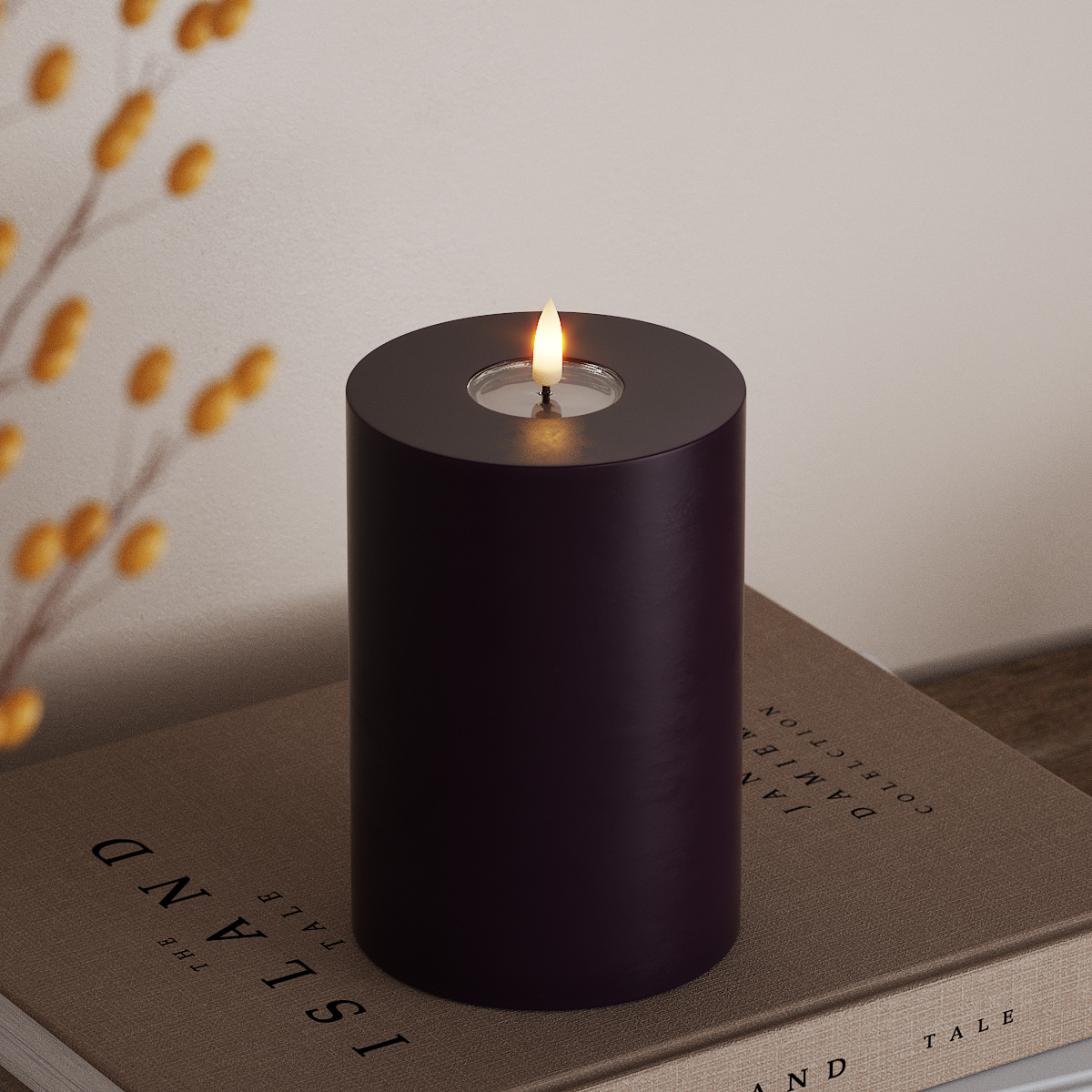 Deluxe Homeart Φωτιστικό μπλοκ LED Ø 10 x 15 cm Σκούρο μωβ Φως μπλοκ LED 3