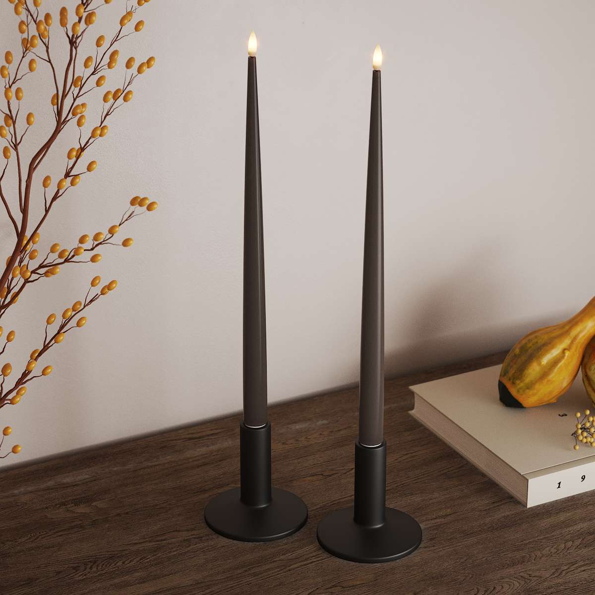 Deluxe Homeart LED Ljus Med Lack med Lack, 2 st 38 cm Mocca LED Ljus Med Lack 3