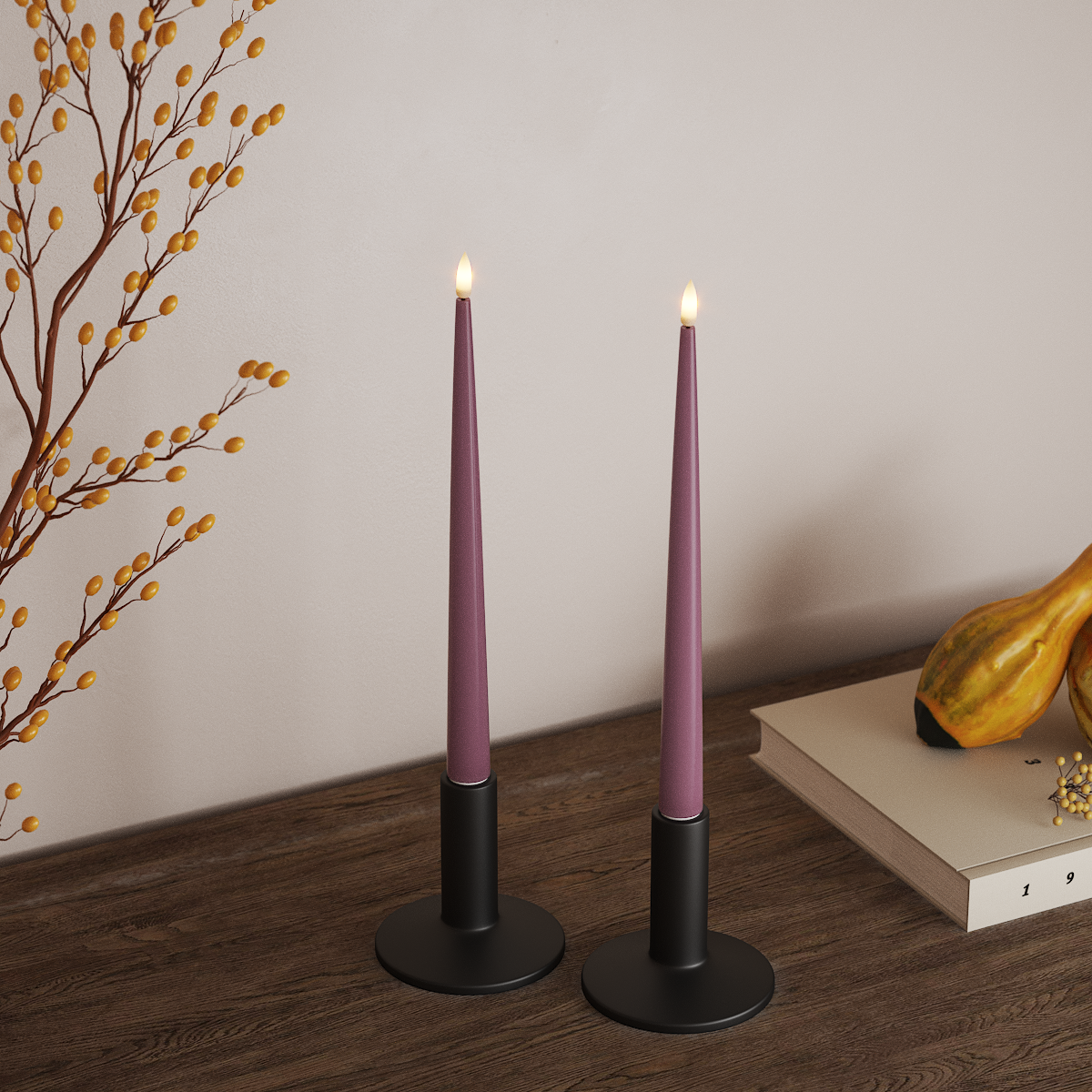 Deluxe Homeart Φωτιστικό κεριού LED με Λάκα, 2 τεμάχια 28 cm Ανοιχτό μωβ Φως κεριού LED 3