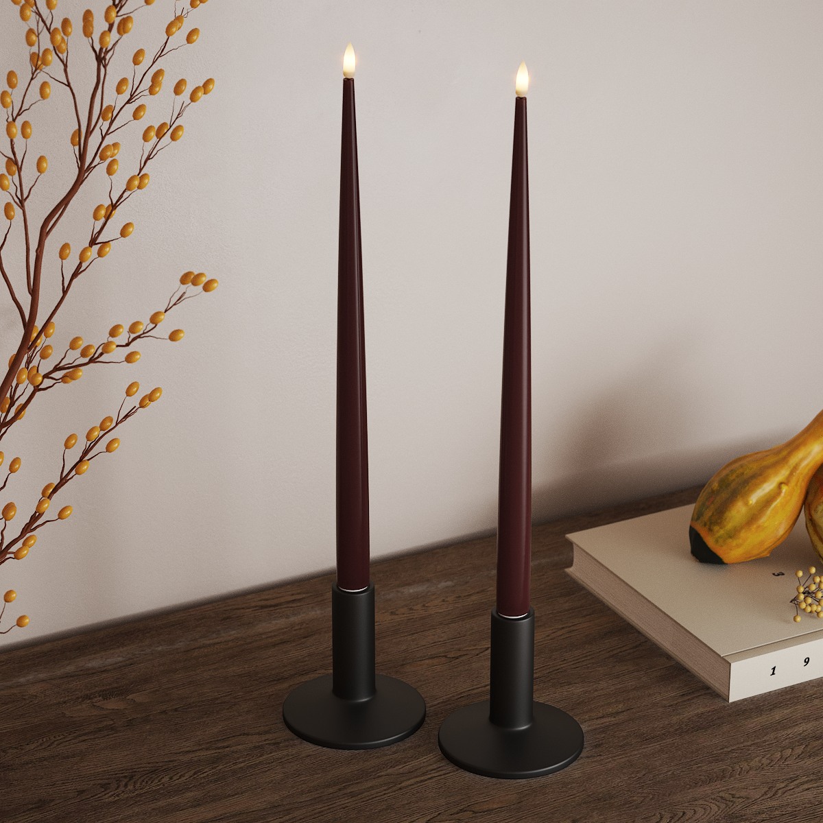 Deluxe Homeart Φωτιστικό κεριού LED με Λάκα, 2 τμχ 38 cm Βουργουνδί Φως κεριού LED 3