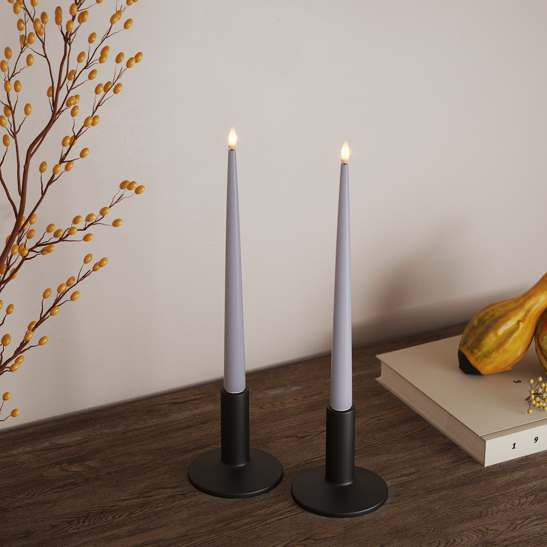 Deluxe Homeart LED Kertelys med Lak, 2 stk 28 cm Støvet blå LED kertelys 4