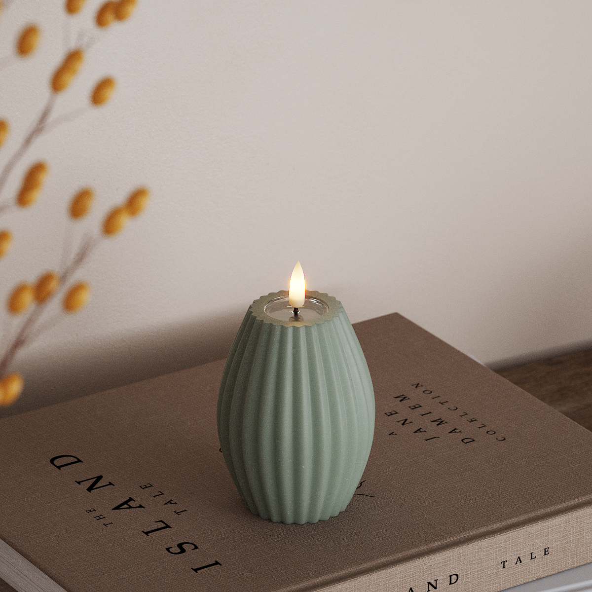 Deluxe Homeart LED Rilleljus D 7,5 x H 10 cm Salviagrön LED Rilleljus 3