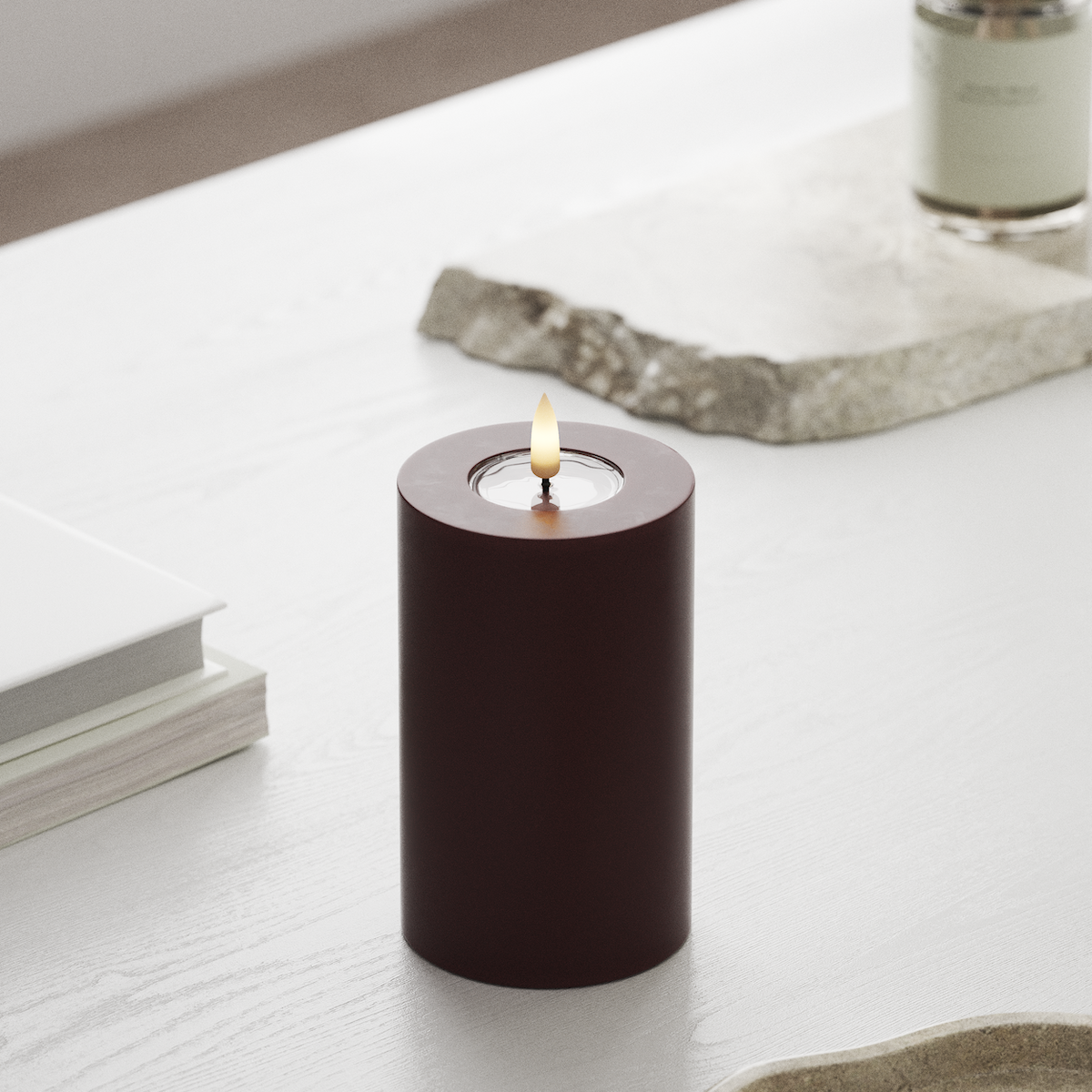 Deluxe Homeart LED Bloklys Ø 7,5 x 12,5 cm Bourgogne LED bloklys 1