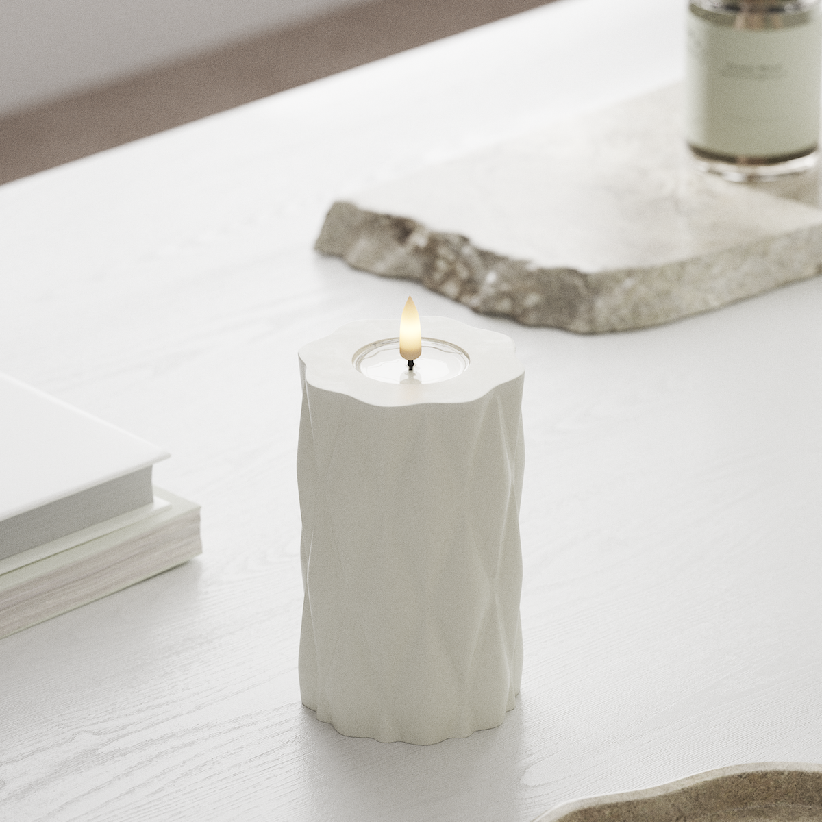 Deluxe Homeart Harlequin LEDs Vela pilar Ø 7,5 x 12,5 cm Branco LEDs Harlequin 1