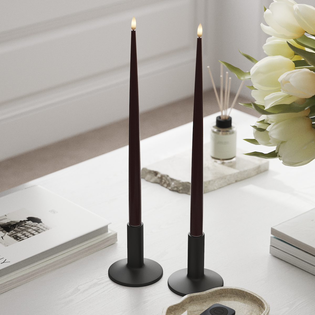 Deluxe Homeart Φωτιστικό κεριού LED με Λάκα, 2 τμχ 38 cm Βουργουνδί Φως κεριού LED 1