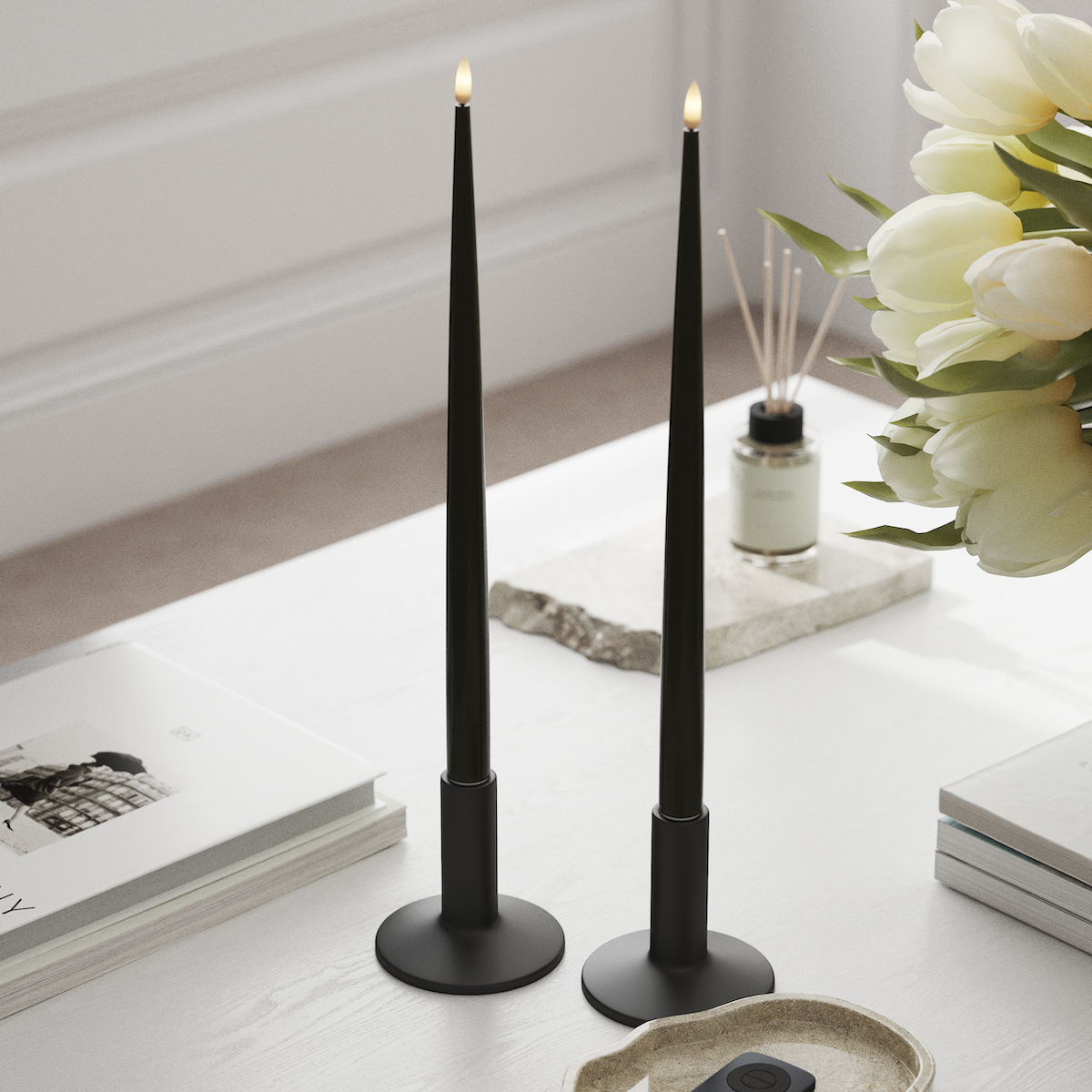 Deluxe Homeart LED svetlo na sviečku s lakom, 2 ks 38 cm Tmavozelená LED svetlo sviečky 1