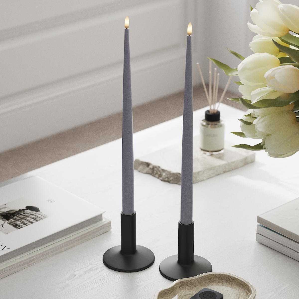 Deluxe Homeart Φωτιστικό κεριού LED με Λάκα, 2 τμχ 38 cm Ξεθωριασμένο μπλε Φως κεριού LED 1