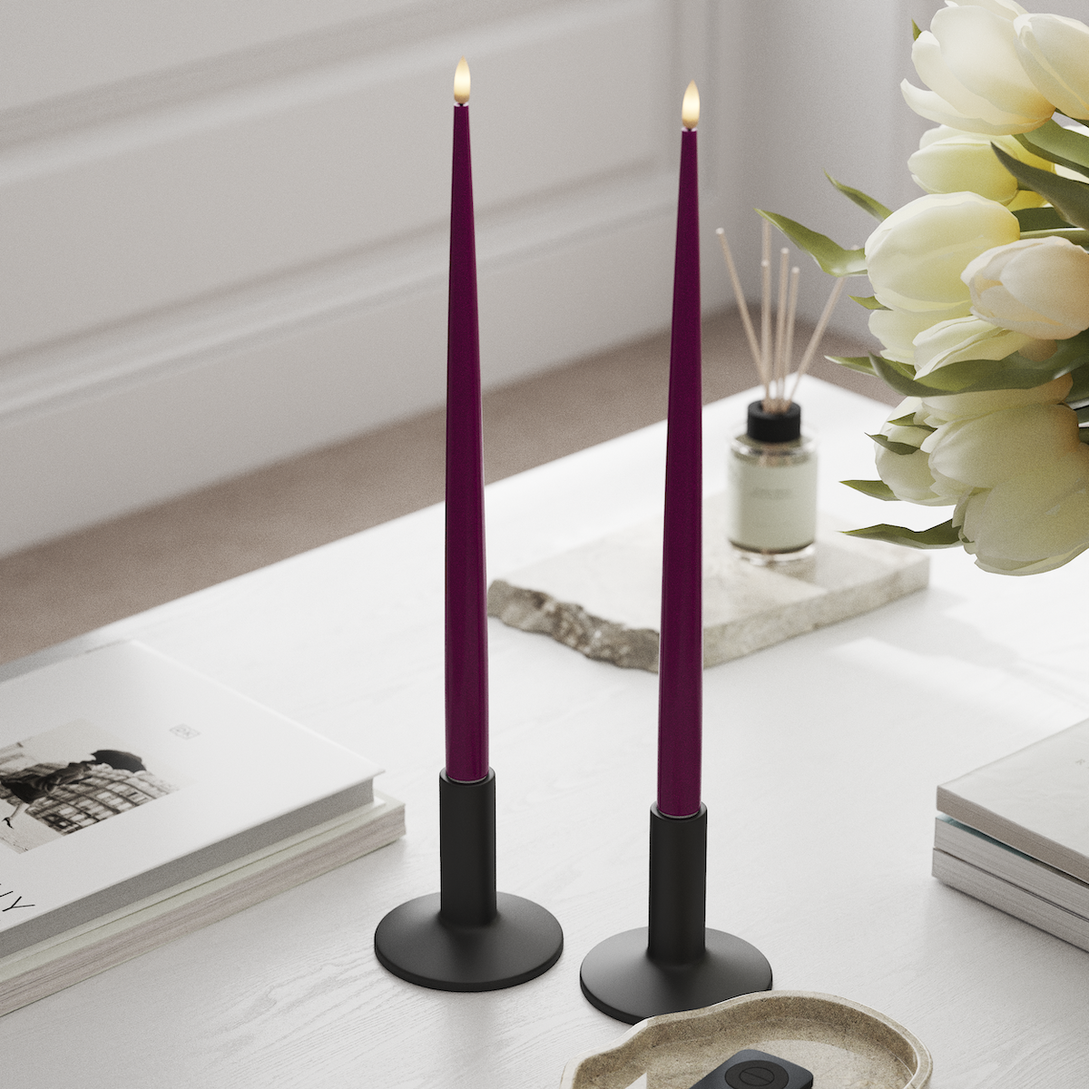 Deluxe Homeart Φωτιστικό κεριού LED με Λάκα, 2 τμχ 38 cm Βιολετί Φως κεριού LED 1