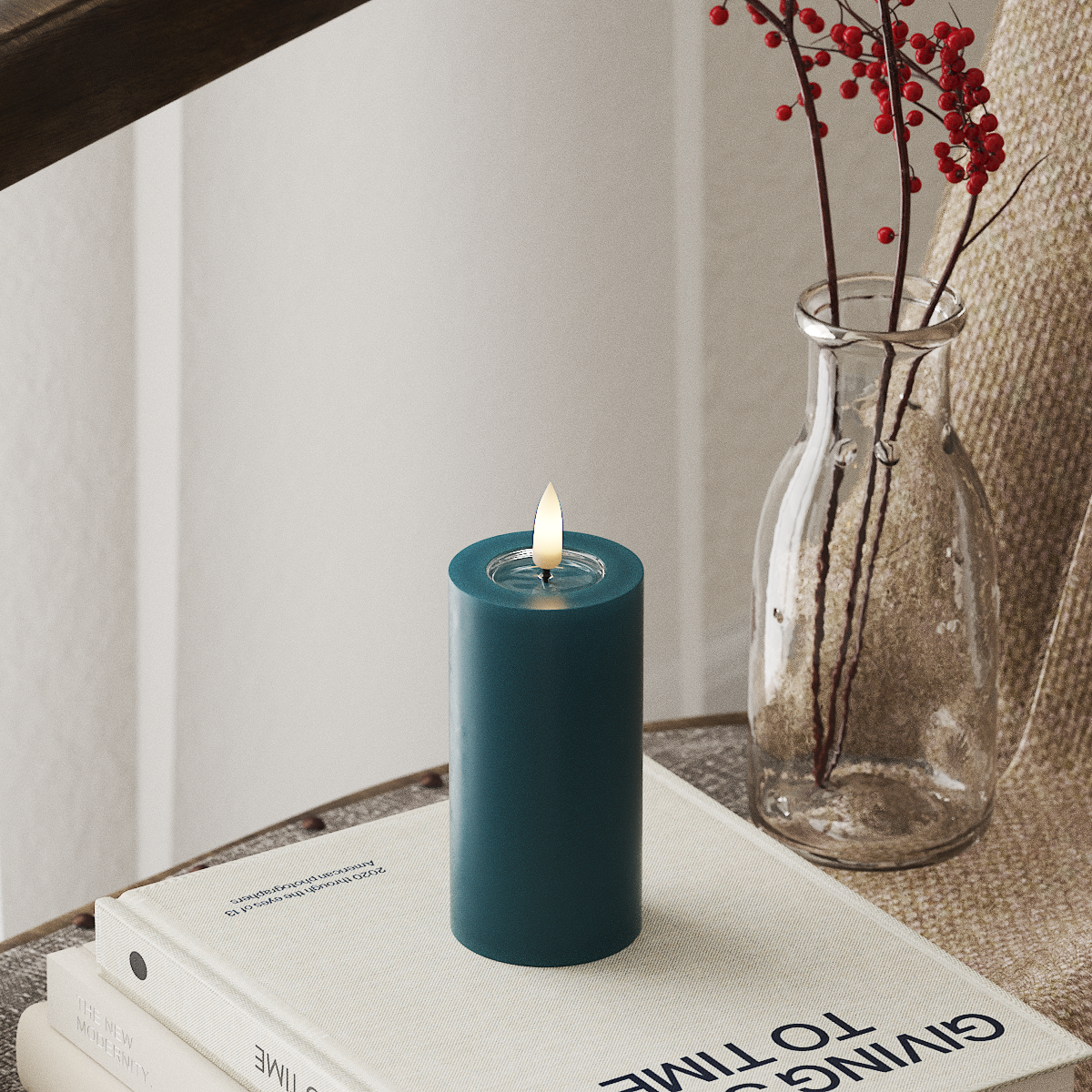 Deluxe Homeart LED Bloklys Ø 5 x 10 cm Petroleum LED bloklys 4