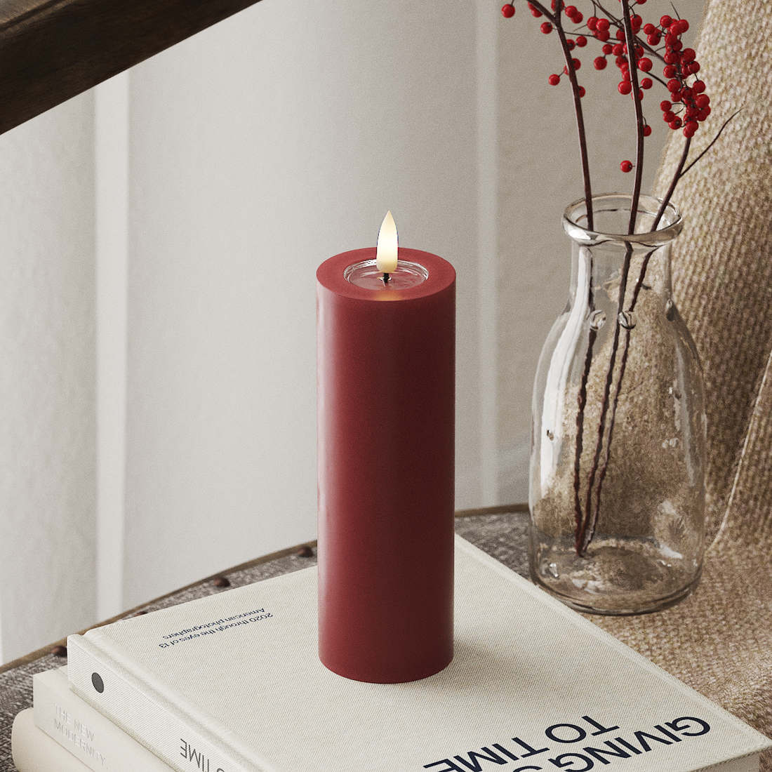 Deluxe Homeart LED Blockljus Ø 5 x 15 cm Bordeaux LED Blockljus 4