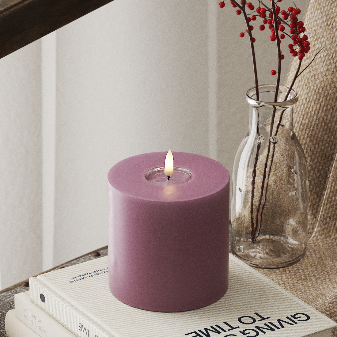 Deluxe Homeart LED Blockljus Ø 10 x 10 cm Ljuslila LED Blockljus 4