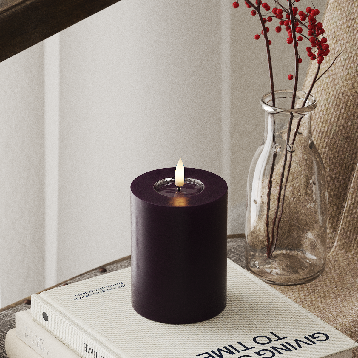 Deluxe Homeart Φωτιστικό μπλοκ LED Ø 7,5 x 10 cm Σκούρο μωβ Φως μπλοκ LED 4