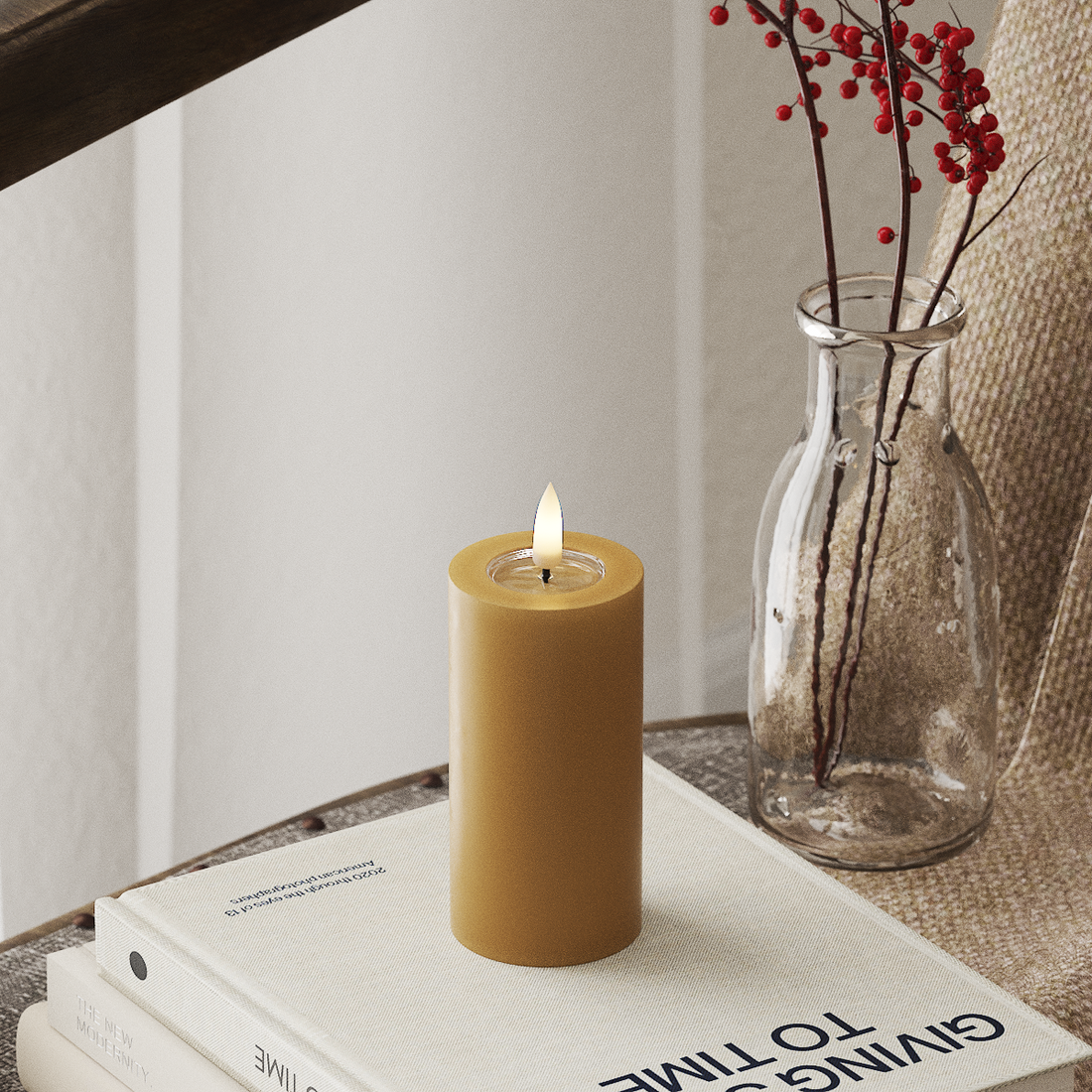 Deluxe Homeart LED Blockljus Ø 5 x 10 cm Curry LED Blockljus 4