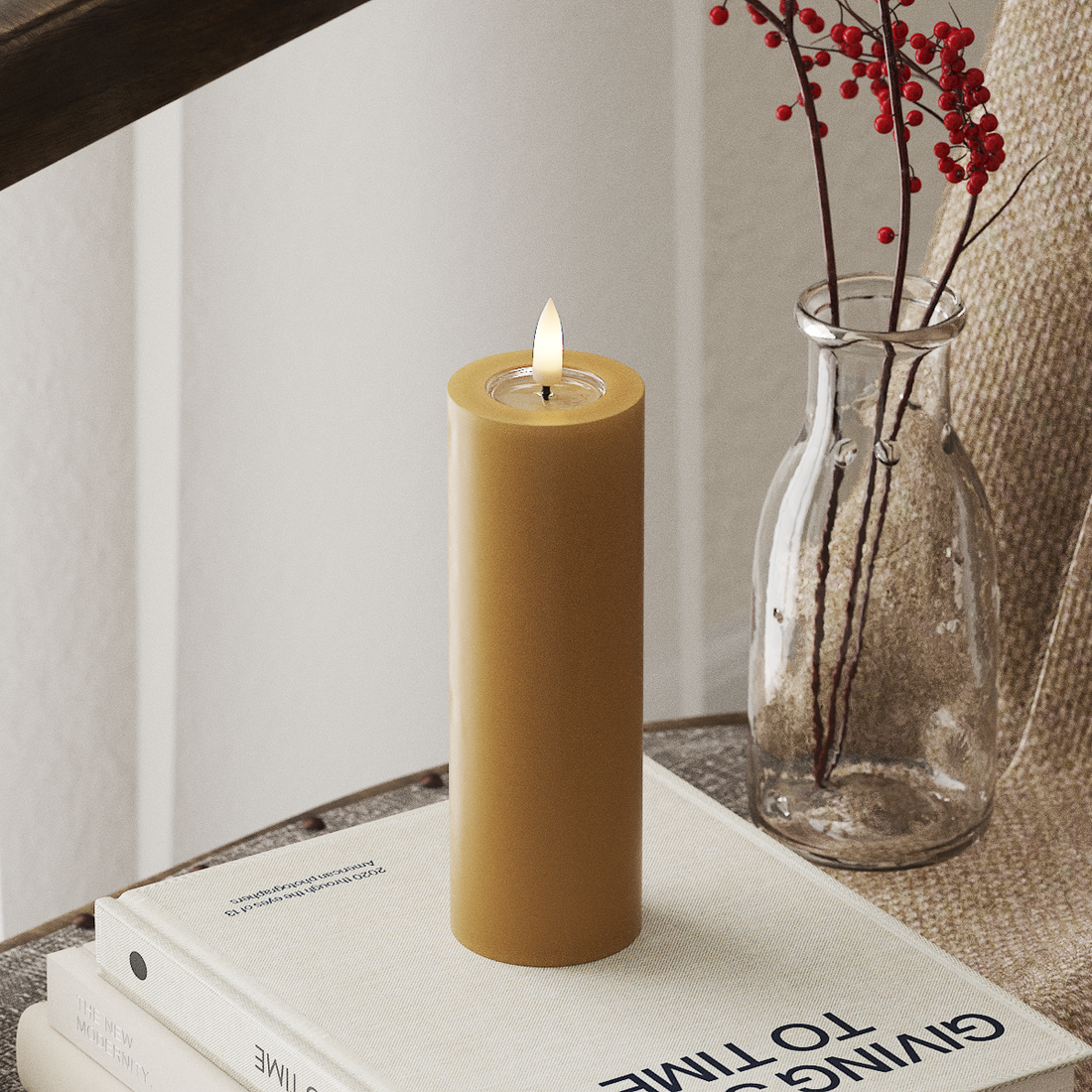 Deluxe Homeart LED Blockljus Ø 5 x 15 cm Curry LED Blockljus 4