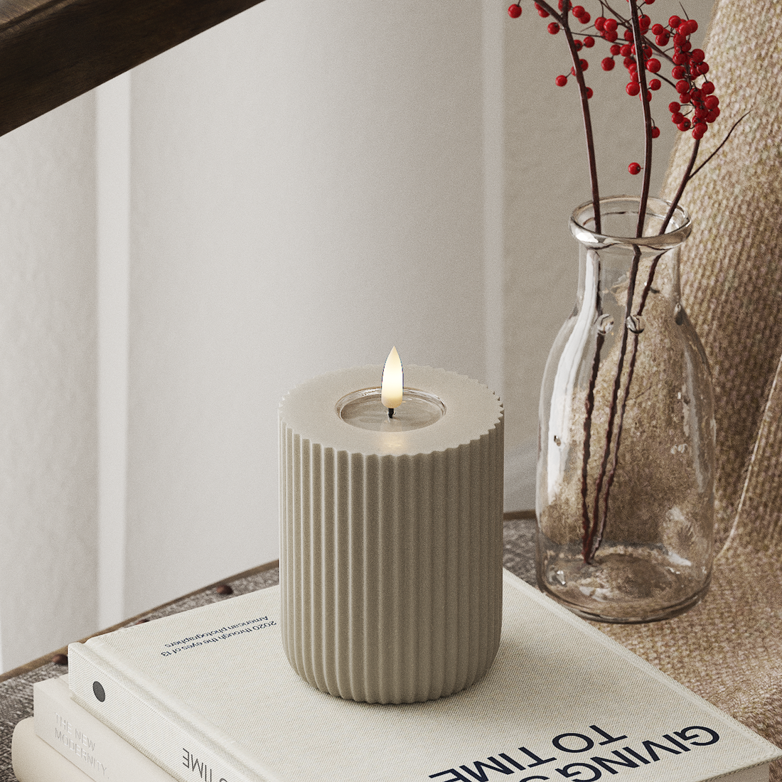 Deluxe Homeart Solid Stripe LED Bloklys Ø 8 X 10 Cm Sand LED Shape 4