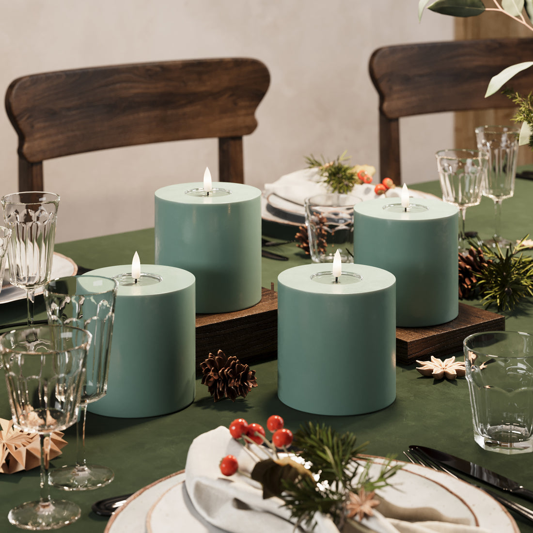 LED blokové svetlá Ø 10 x 10 cm Jadeitová zelená - 4 ks