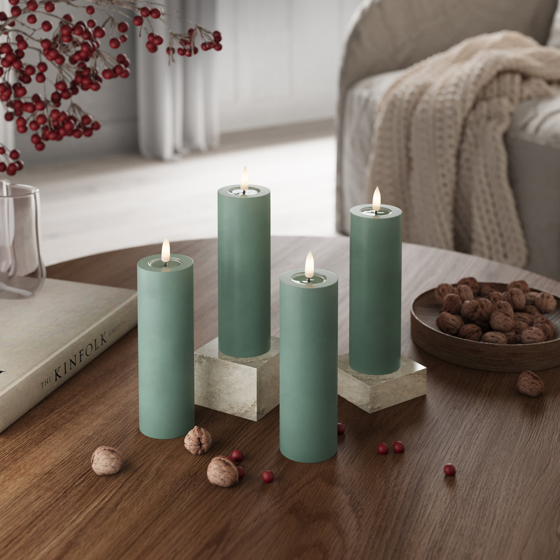 LED blokové svetlá Ø 5 x 15 cm Jadeitová zelená + 4 počítače