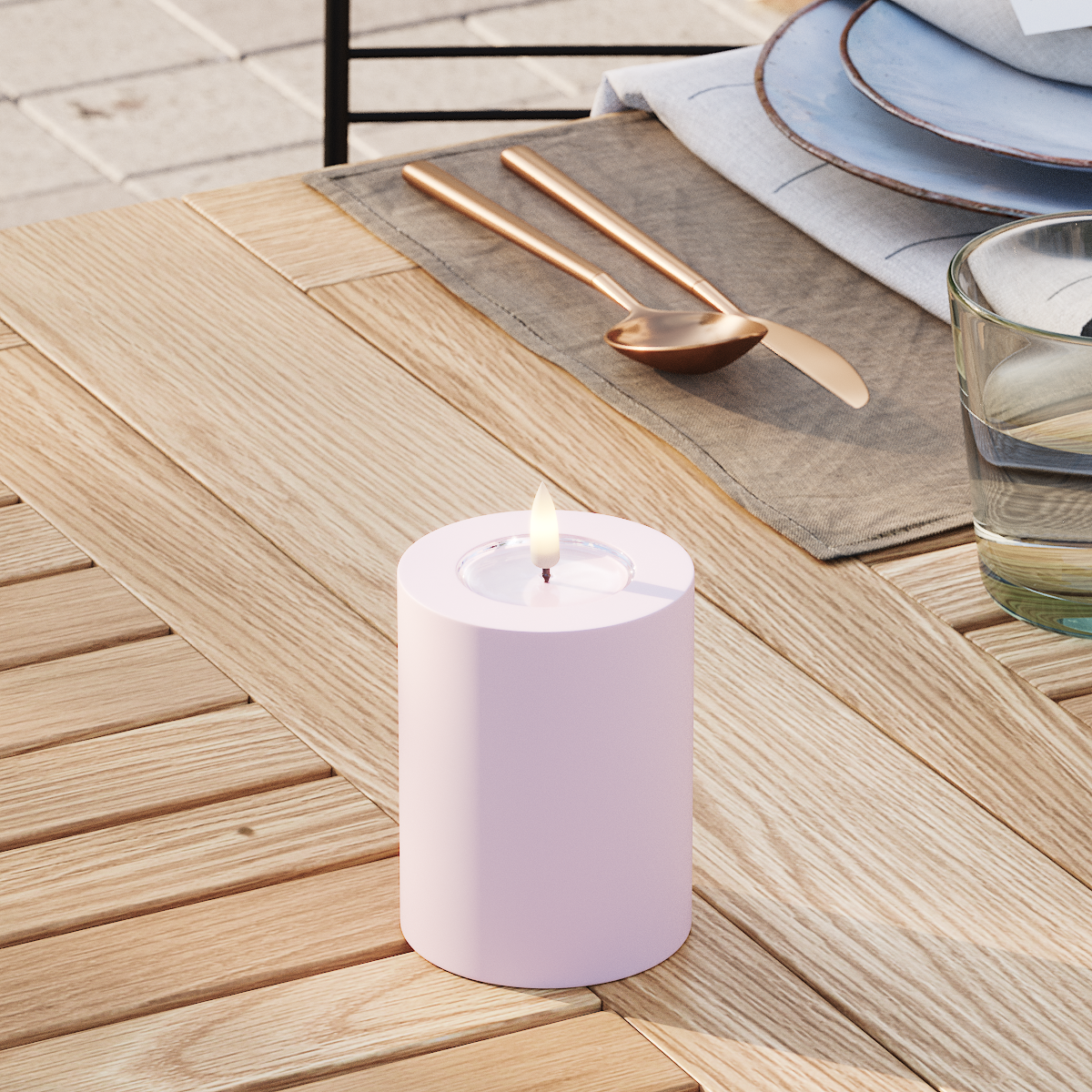 Deluxe Homeart Utendørs LED Blokklys Ø 7,5 x 10 cm Støvet rød LED utendørs lysblokklys 3