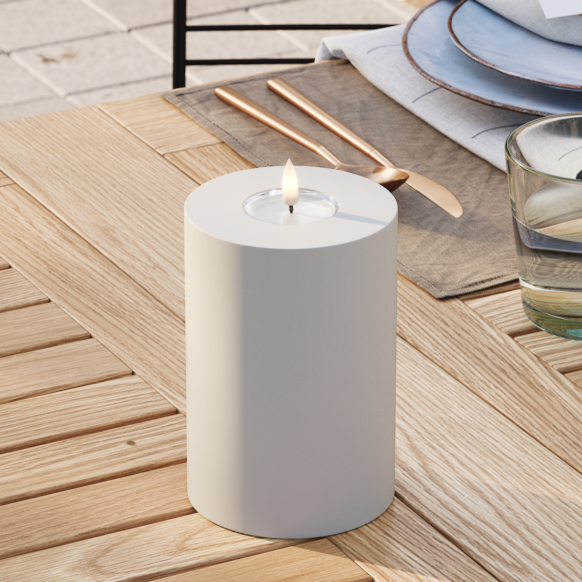 Deluxe Homeart Udendørs LED Bloklys Ø 10 x 15 cm Sand LED udendørslys bloklys 3