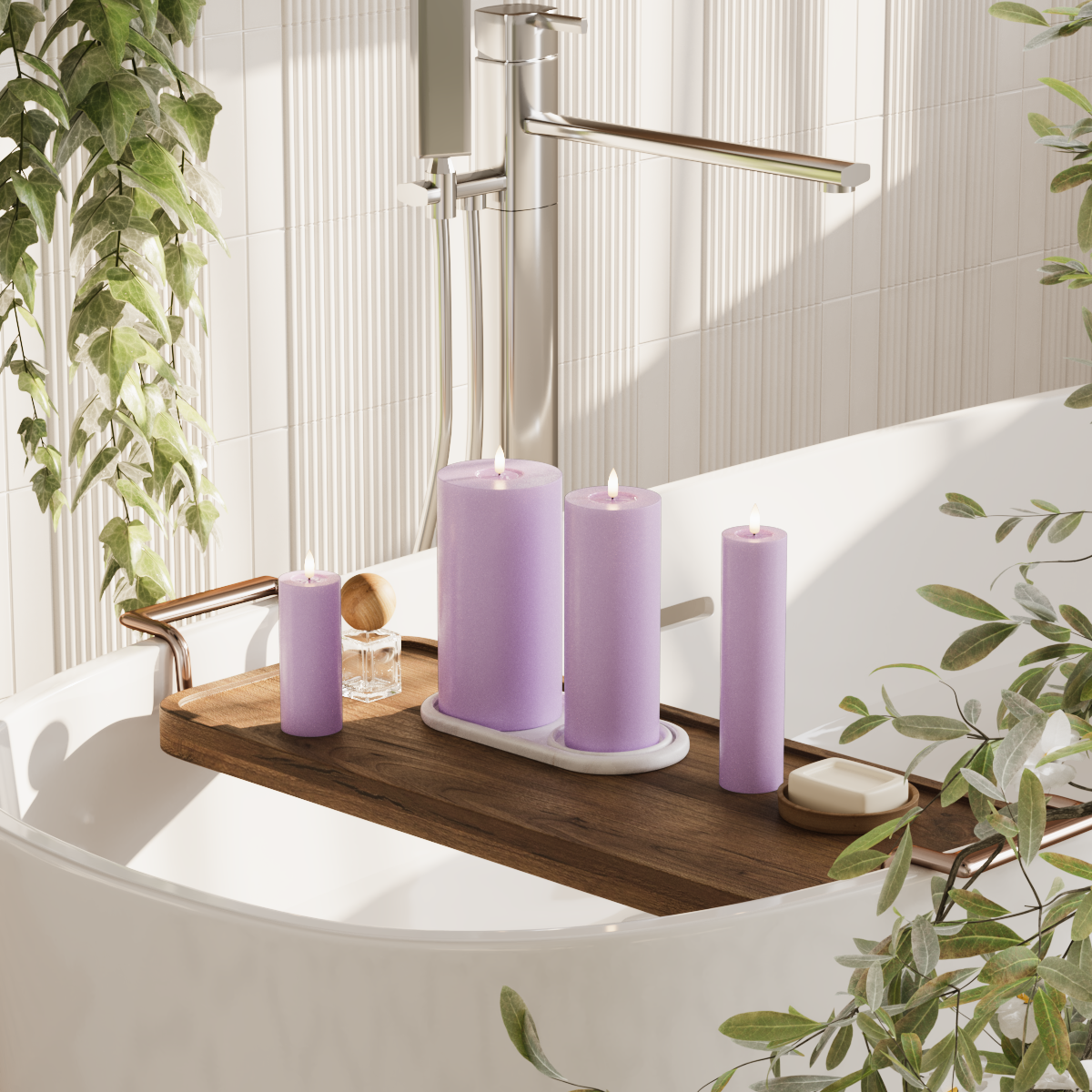 Deluxe Homeart LED Blockljus paket - Lavendel - 5 x 12,5 + 20 | 7,5 x 20 | 10 x 20 cm förpackning 2