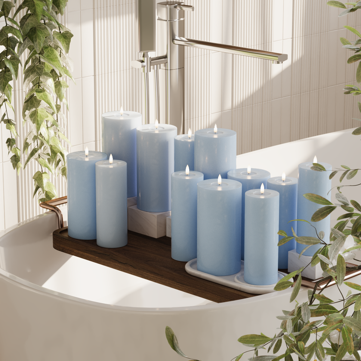 Deluxe Homeart LED Blockljus paket - Isblå - 6 x 7,5 x 20 | 6x 10 x 20 cm förpackning 2