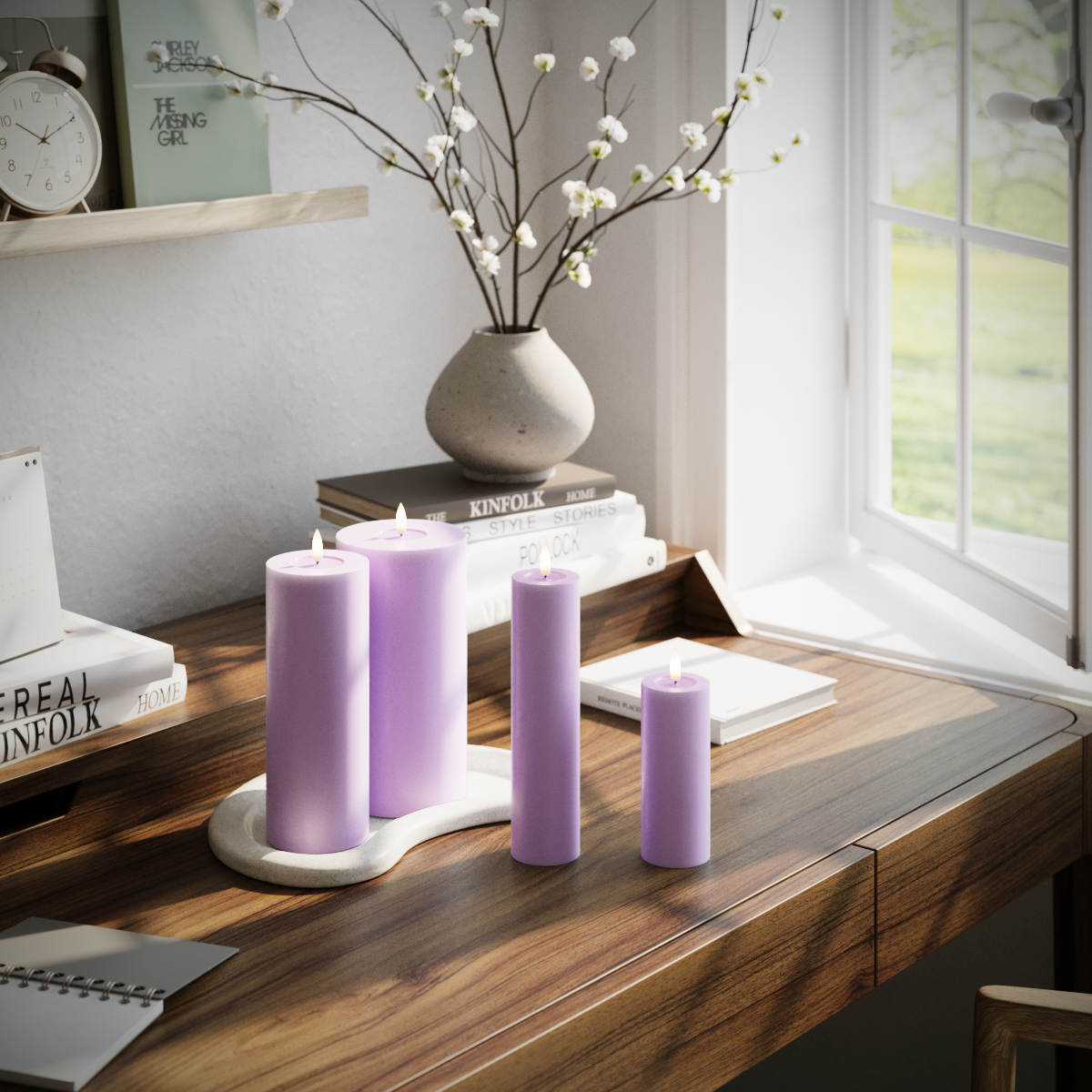 Deluxe Homeart LED Blockljus paket - Lavendel - 5 x 12,5 + 20 | 7,5 x 20 | 10 x 20 cm förpackning 1