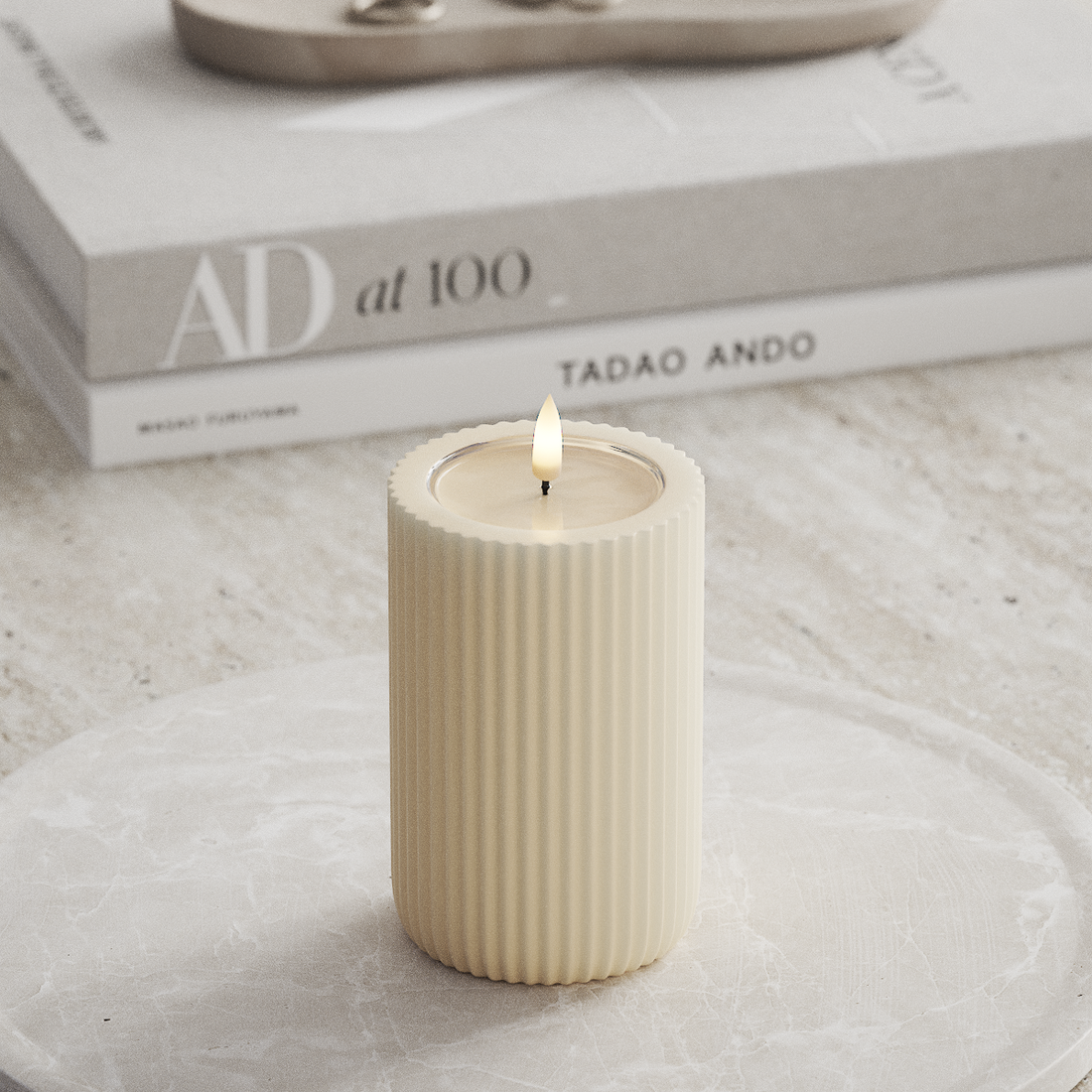 Deluxe Homeart Unique LEDs Vela canelada D 8 x 12,5 cm Creme unique Vela canelada 3